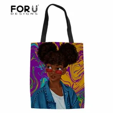 FORUDESIGNS/сумка с короткими ручками для женщин, складные сумки для покупок, женские черные Волшебные африканские холщовые сумки для девочек, женские многоразовые сумки