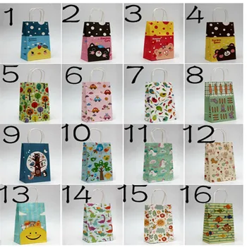 

20pcs/lot-21*13*8cm-16style Small Size Cartoon Kraft Paper Bag with Handles Party Wedding Festival Gift Bags