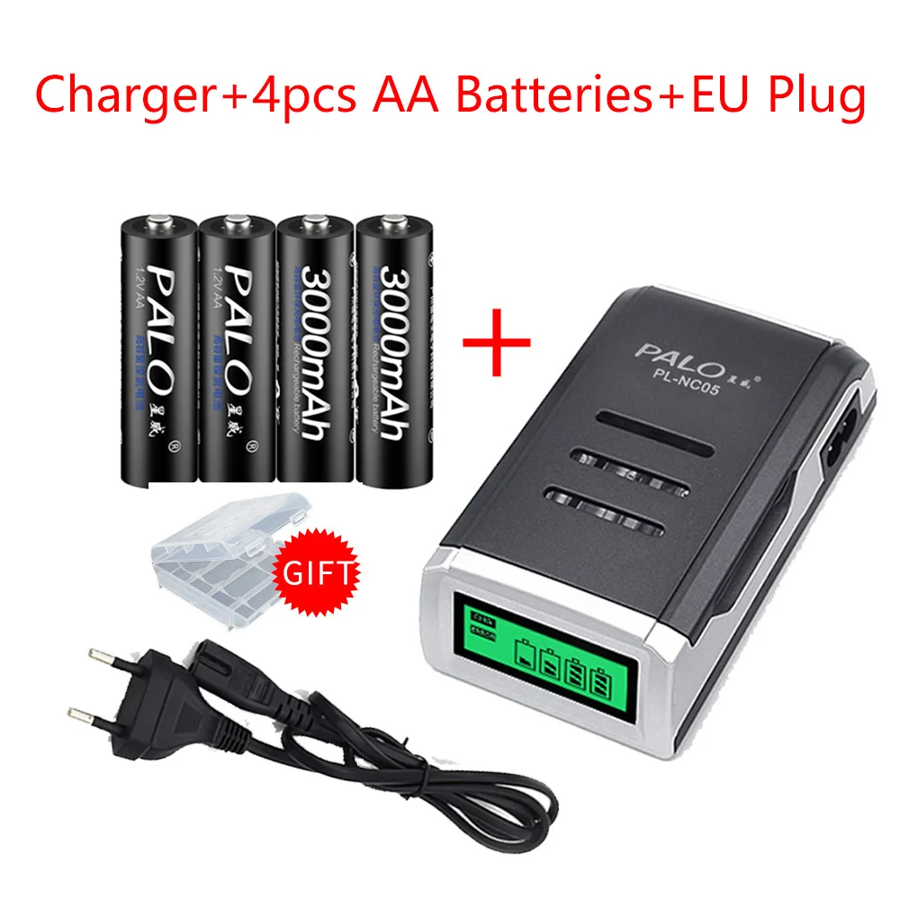 PALO 4/6/8/16 шт. 1,2 V aa 2a AA батарея 3000 mAh Ni-MH AA Аккумуляторная батарея для камеры игрушечный автомобиль батареи - Цвет: 4pcs and charger