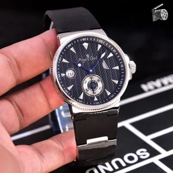 

Luxury Brand New Men Automatic Mechanical Watches Black Blue Rubber Sport Watch Double Calendar Limited AAA+