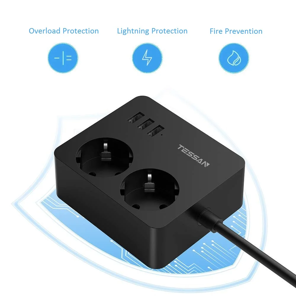 ЕС мульти Мощность пропилен каучука прокладки с 2 розетки 3 Порты USB и 1 5 м/5ft