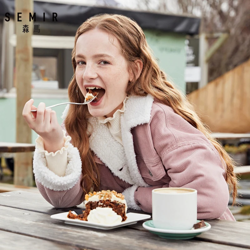 SEMIR куртка женская Новая Осенняя короткая Вельветовая куртка имитация ягненка кашемир Корейская свободная модная куртка Женское пальто