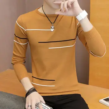 

Men's Sweater Spring and Autumn Korean Version of The Slim Thin Round Neck Pullover Sweater Male Student Knitted Bottoming Shirt