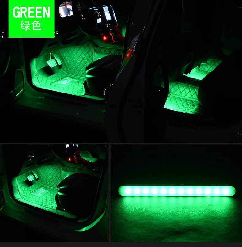 Автомобильный RGB светодиодный музыкальный голосовой Звук управление Автомобильный интерьер декоративная атмосфера Авто RGB дорожка напольный светильник с пультом дистанционного управления 12 В