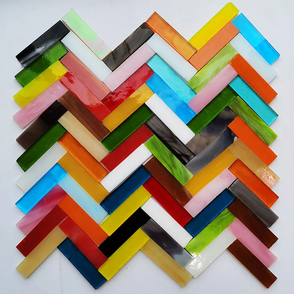 Mixed Color 1 X 4 Cm Square Stained Glass Strip Clear Glass Mosaic Pieces DIY Mosaic Tiles Hobbies Art Crafts Material 100g