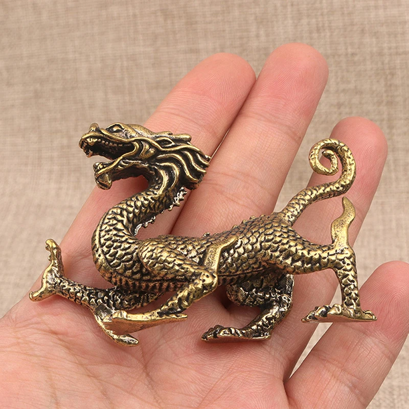 Pure Copper Chinese Ancient Mythical Beast Miniature Figurine Dragon Tiger Snake Turtle Feng Shui Ornament Home Decoration Craft