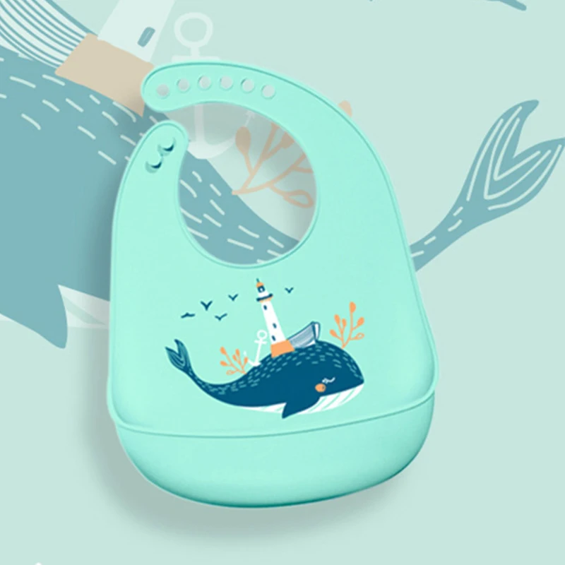 Green Whale Детский нагрудник для кормления, слюнявчик, полотенце, Мультяшные силиконовые фартуки, регулируемый слюнявчик для новорожденных, бандана, нагрудники, Детский водонепроницаемый тканевый нагрудник - Цвет: Green Whale