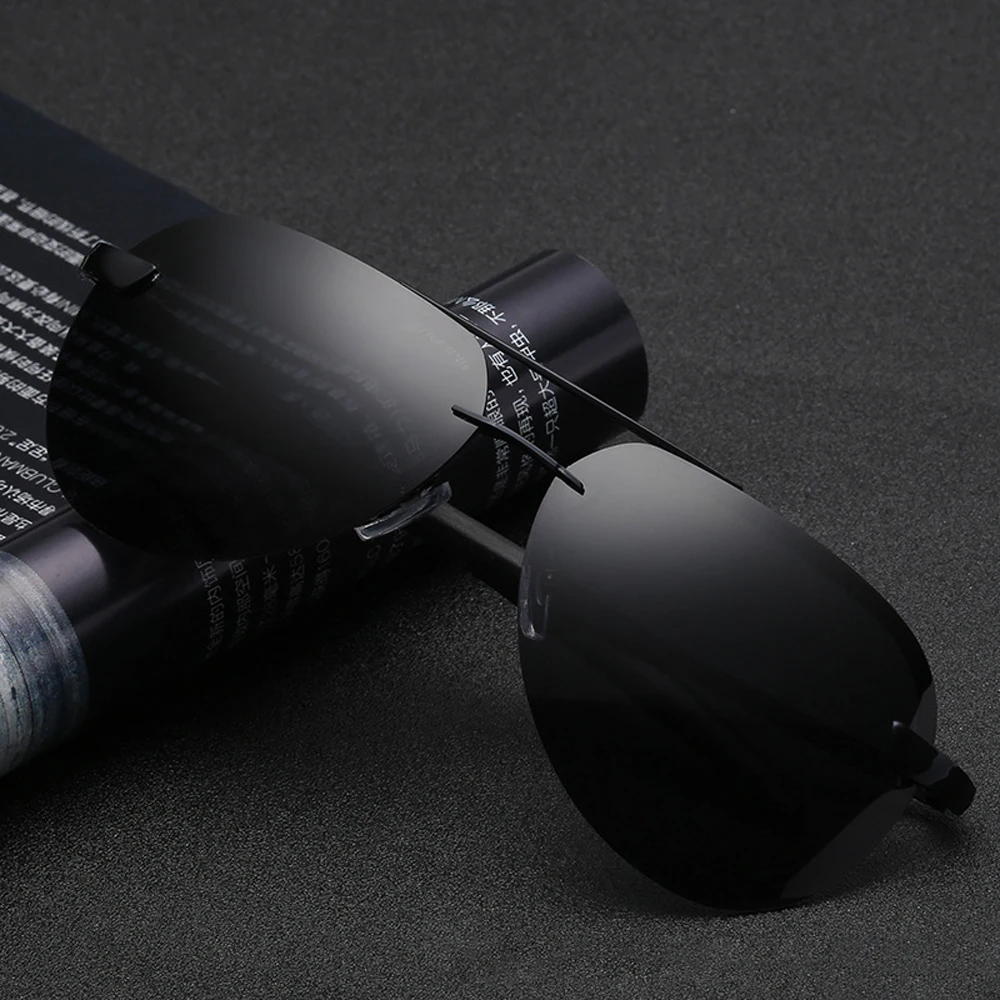 

New Design Men's Polarized Mirror Sunglasses Retro Vintage Rimless Driving Fishing Night Vision Lenses Ultralight Anti UV400