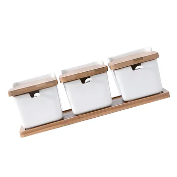 

1 Set Spice Containers Creative Condiment Container Set with Wood Lids and 3 Spoons for Home
