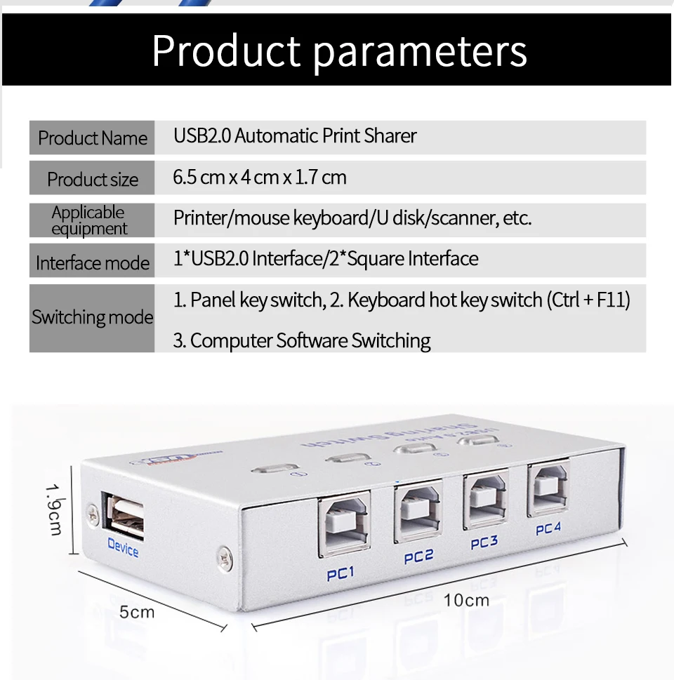 4-портовый usb-коммутатор, автоматический usb-коммутатор, адаптер, коробка, 4 компьютера, 1 usb-устройство, принтер