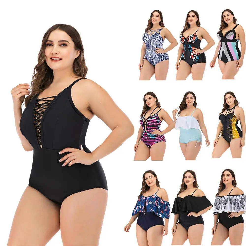 4xl Swimwear Women One Piece Swimsuit Print Beachwear 2020 new Monikini for 100kg women | Спорт и развлечения