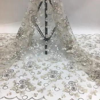 

African Lace Fabric 2020 Embroidered Nigerian Lace Fabric Bridal High Quality Sequins French Tulle Lace Fabric For Women LCD9535