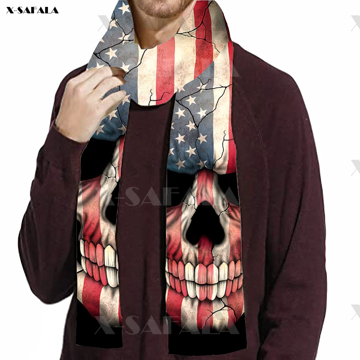 men's scarves & shawls American Flag Skull Print Long Scarves Scarf Shawl Cashmere Elegant Soft Fleece Beautiful Luxury Gift Man Warm 2022 Fashion head wraps for men