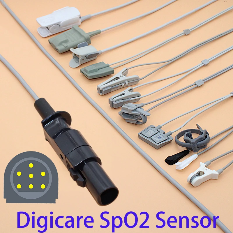Совместимый кабель датчика 7p Digicare Spo2 для