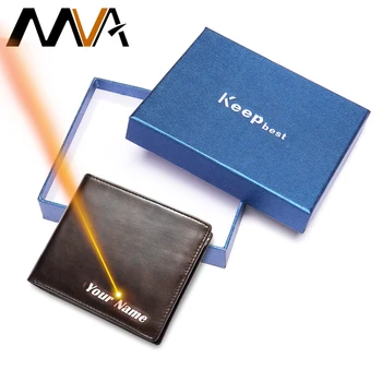 

MVA Free Engrave Small Leather Wallet Men Genuine Leather Purses Luxury Wallet For Men Rfid Blocking Vintage Wallets Mens 7608
