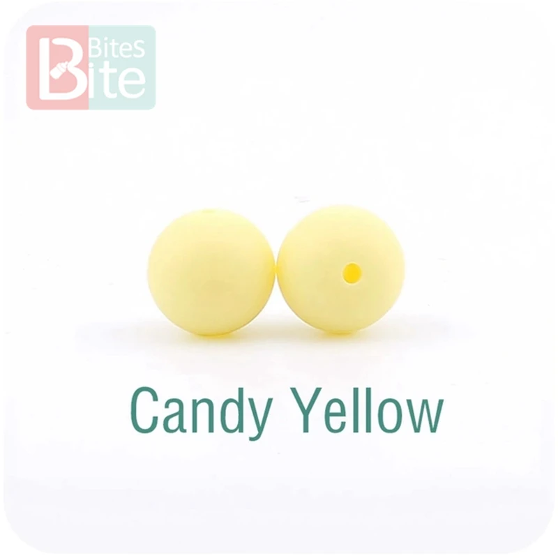 Candy Yellow Укусы 15 мм 30 шт. силиконовые бусины пищевого качества силиконовые детские товары для прорезывания зубов жевательные соска, зажимы для цепи бусины Детские игрушки для прорезывания зубов - Цвет: Candy Yellow