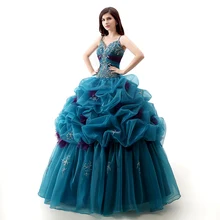 Коллекция года, синие Бальные платья бальное платье с v-образным вырезом и блестящими стразами, длина до пола, Vestidos De 15, длинное платье для выпускного вечера для девочек