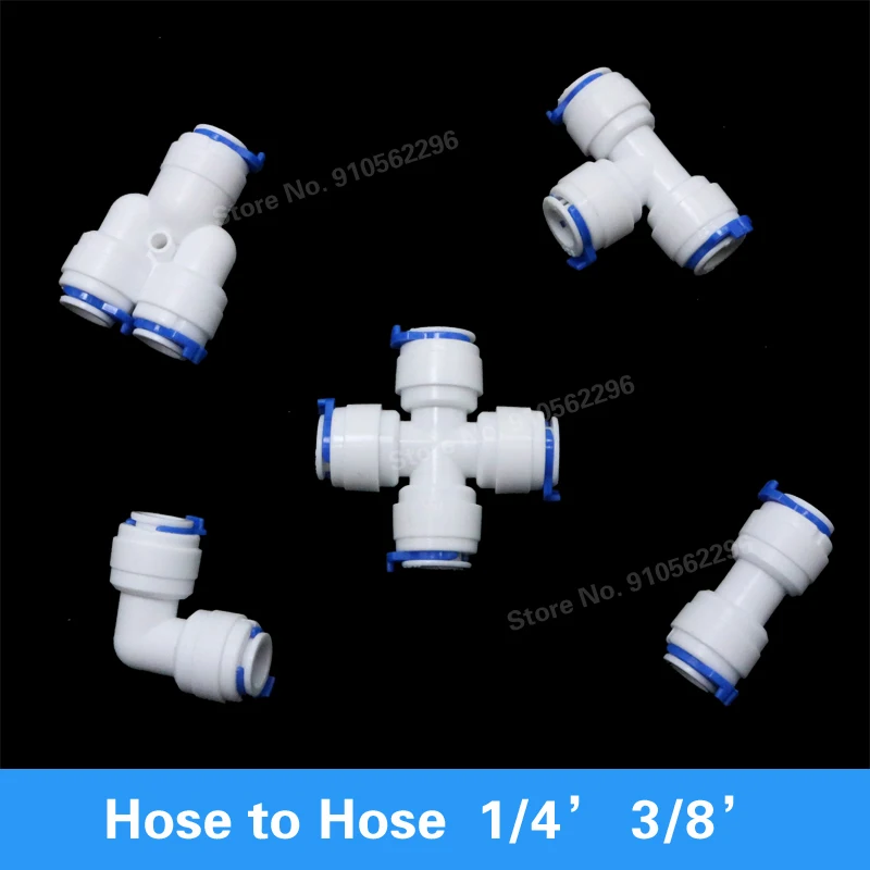 Conexión de manguera de agua RO, Conector de ósmosis inversa de montaje rápido de tubería de plástico de 1/4 y 3/8