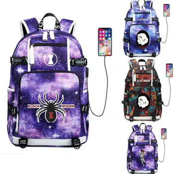 

2020 The Black Widow Backpack kid's Schoolbag USB Charge Travel bag laptop Mochila