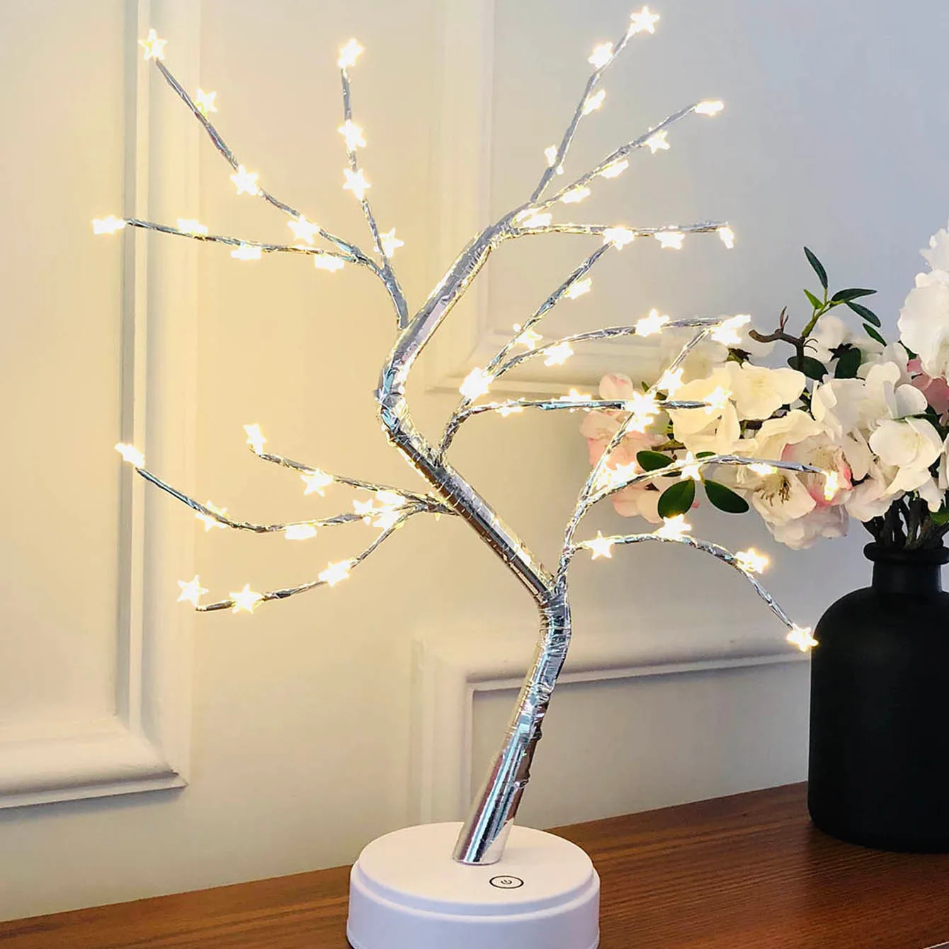 Светодиодный 60 Звездный Настольный светильник для дома, свадьбы, спальни, Ночной светильник, декоративный подарок, теплый белый светильник в форме дерева, настольная лампа, светильник в полоску