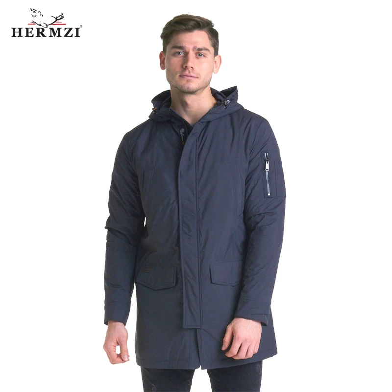 

HERMZI 2020 New Men Jacket Spring Thin Padded Jacket Fashion Autumn Men Coats Hooded Zipper Jacket Business Russian Size 4XL
