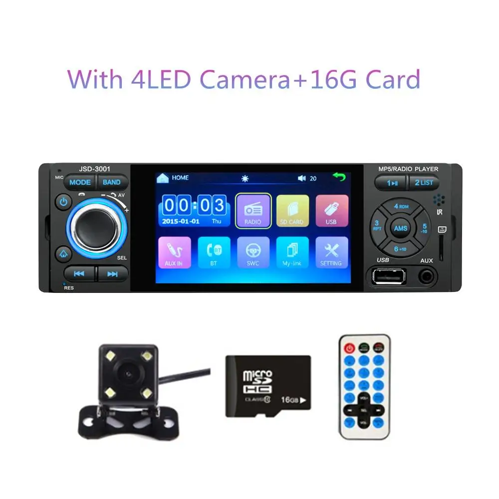 LTBFM " сенсорный экран автомобиля стерео Bluetooth автомобиля Радио 1 Din Зеркало Ссылка Авторадио аудио MP5 видео плеер USB/MP3/TF JSD3001 радио - Цвет: 4LED camera 16G Card