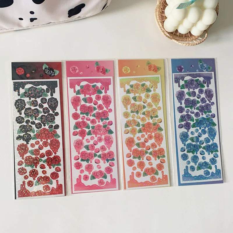 1Pc Ins Gradient Laser Rose Series Decoration Laser Stickers Scrapbooking Hand Account Cute Stationery Sticker School Suppliesr
