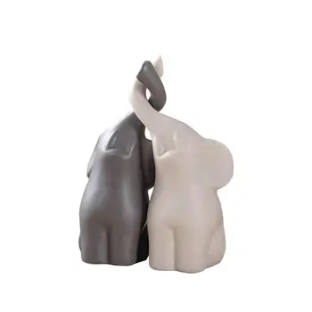 

2pcs Ceramic Elephant Couples Figurines Miniatures Animal Ornaments Creative Figurines And Crafts Furnishings For Living Room