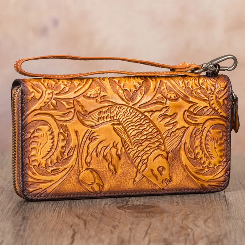 Women Wallet Cow Genuine Leather Long Purse Zip Around Vintage Cowhide Handmade Clutch Card Holder Organizer Fashion | Багаж и сумки