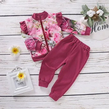 

Girls Floral Clothes Set 2pcs Baby Girls Outfits Clothes Print Coat & Pants Ruffle Long Sleeve Autumn Toddler Girl Clothes Fall