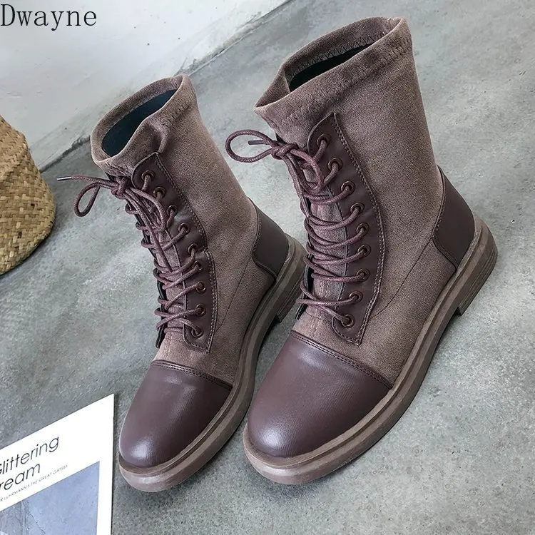 

2019 autumn new Martin boots women British style fashion simple solid color stitching suede comfortable casual boots