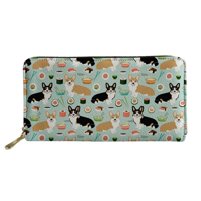 as pictures Thikin Women Wallets Cartoon Corgi Print Lovely Pu Leather Long Purse Ladies Fashion Card Holders Females Coin Pocket Zipper - Цвет: as pictures