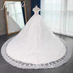 Fansmile qualidade trem longo vestido de noiva renda vestidos 2022 plus size vestidos de casamento personalizados vestido de noiva FSM-070T