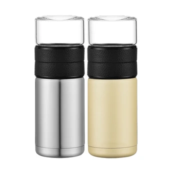

2x 400Ml+200Ml Tea Partition Cup Glass Tea Strainer Mug Bottle Vacuum Flask Water Bottle Champagne & Silver
