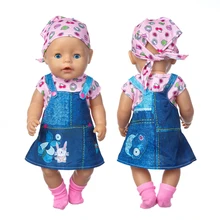 

2021 New Baby New Born Fit 17 inch 43cm Doll Clothes Accessories Cartoon Jeans Suit For Baby Birthday Gift