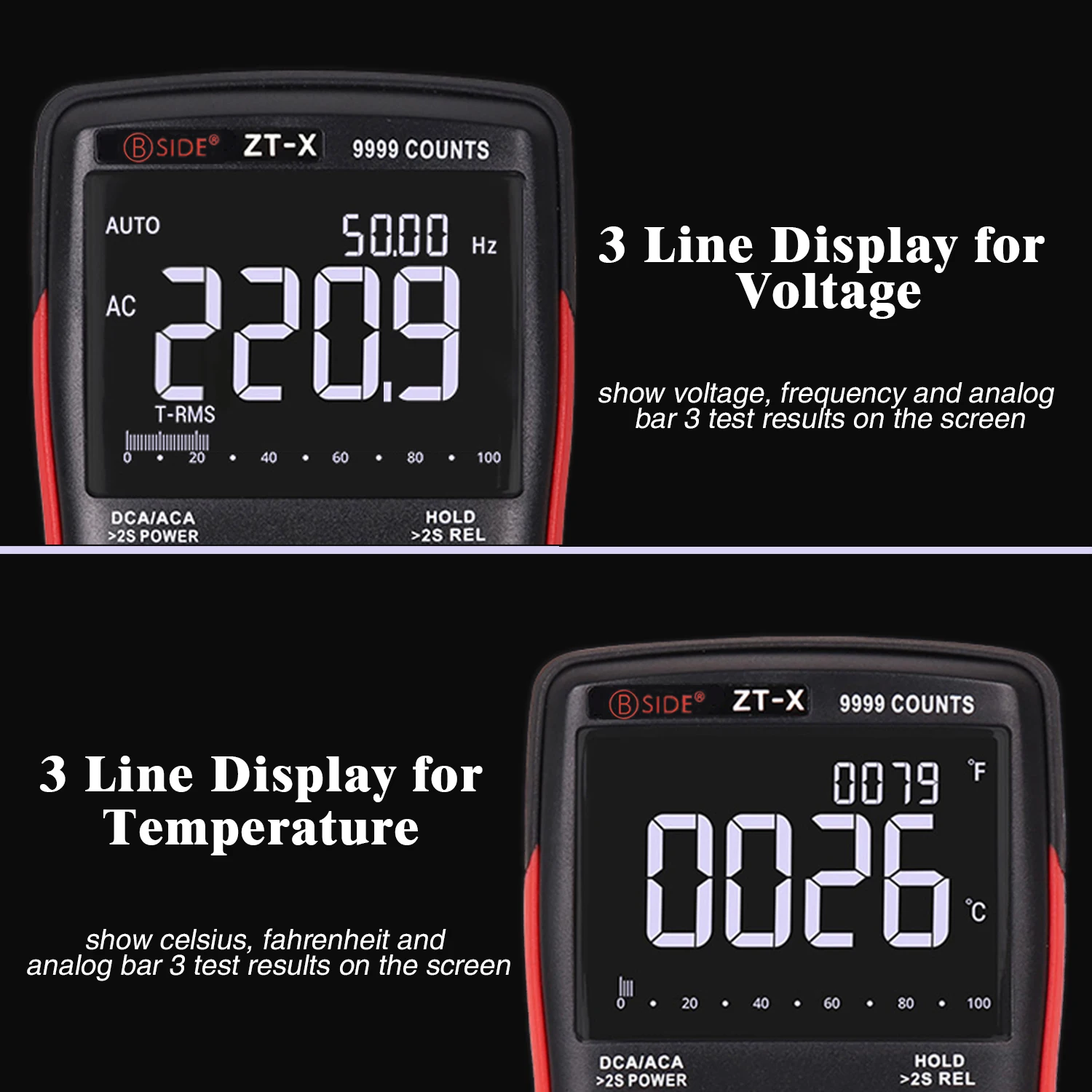 US $27.99 Bside Digital Multimeter TrueRms 9999 Counts 3Line Display Analog Tester Voltmeter Capacitor Temp Meter Ammeter Better Rm409b