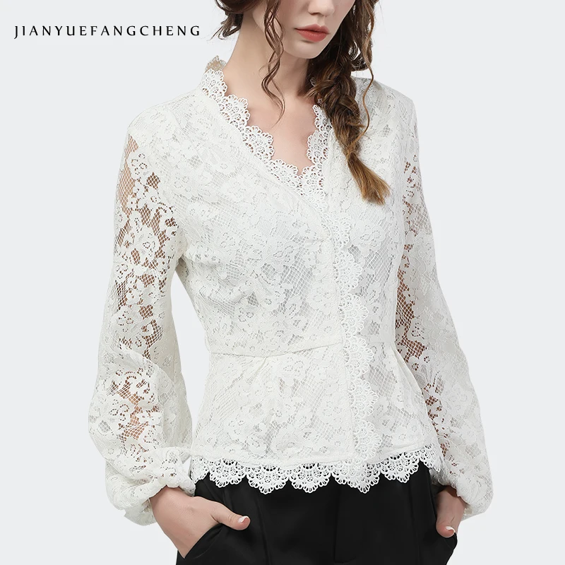 Women Lace Blouses Close-fitting Tops Long Sleeve