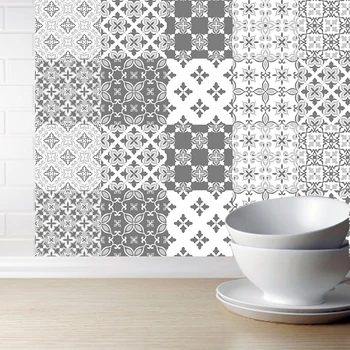 

Retro geometry Self Adhesive Tile Backsplash Grey Wall Sticker Vinyl Bathroom Kitchen Home Decor