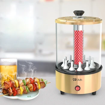

110V/220V Electric BBQ Kebab Grill Automatic Rotating Barbecue Smokeless Oven Rotisserie Timer Lamb Skewers Heating Box 1100W