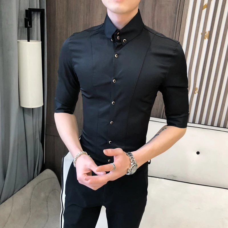 Shirts Men Clothing Slim-Fit Half-Sleeve Summer Casual for Fashion Camisas Para Hombre