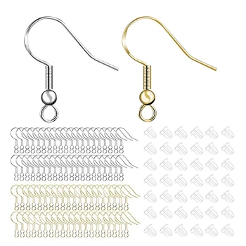 

Earring Hook Silver and Gold Earrings 50 Fish Hooks Each French Hook and 100 Earrings Backed Rubber DIY Jewelry Making Earrings