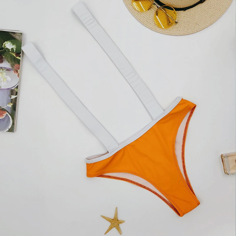 Летняя пляжная одежда, Женский Топ с бретельками, оранжевый комплект бикини из кусков, купальный костюм, женский купальник с пуш-ап подкладкой, купальники