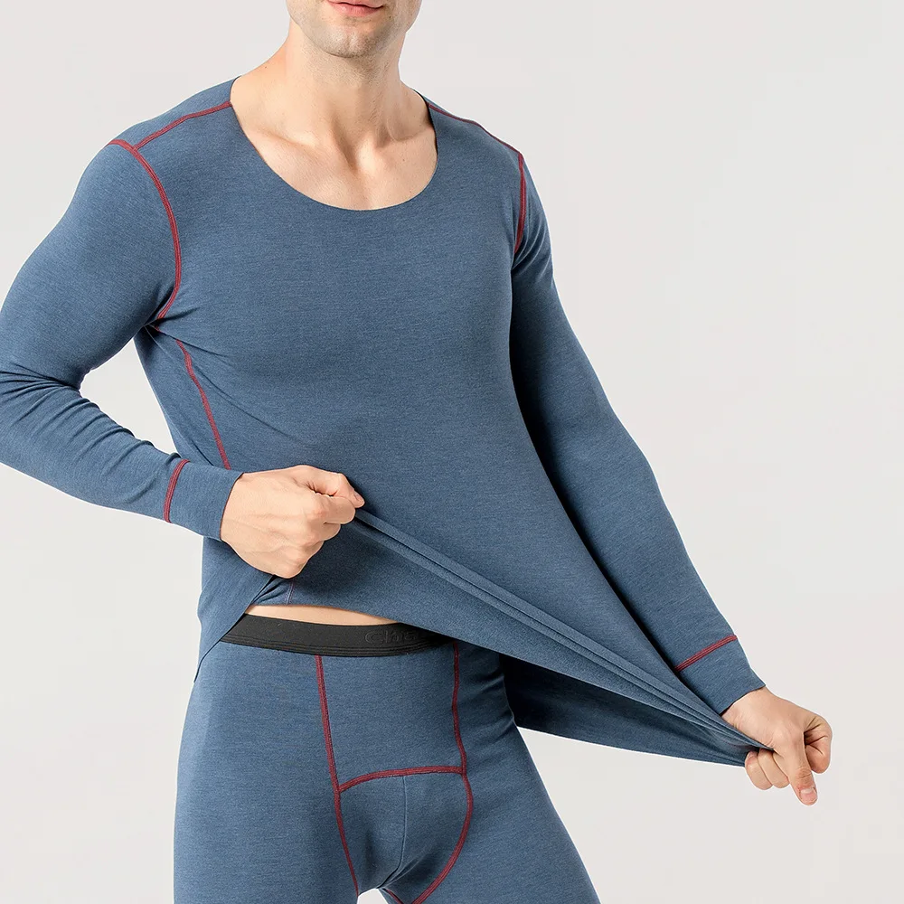 

Winter Warm Long Johns Men Plus Velvet Seamless Thermal Underwear Heating Trousers Bottoming Long Sleeve Pullover Top Home Set