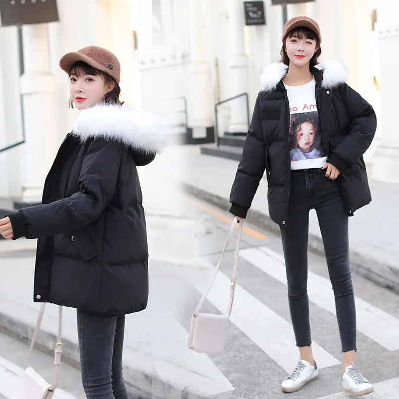 

2019 Winter New Style Large Fur Collar Cotton-padded Clothes Women's Mid-length down Coat Cotton-padded Jacket Students Thick Lo