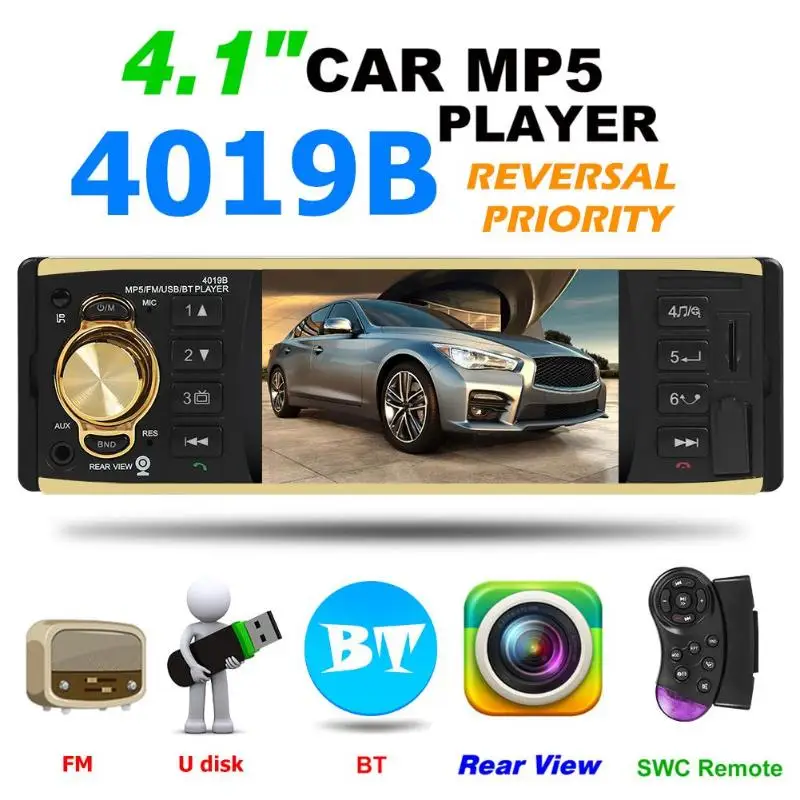 Online 1 Din Coche Bluetooth Radio Autoradio Radio Coche estéreo de Coche MP5 Player 4,1 pulgadas Auto Radio AUX USB FM Radio unidad de cabeza