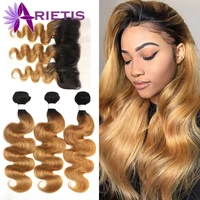 1B 27 Ombre Human Hair Bundles With Frontal 13x4 Arietis Honey Blonde Brazilian Body Wave Bundles With Closure Remy Hair Weave