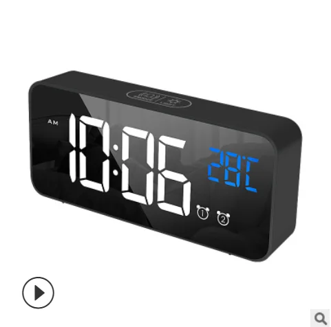 New Amazon Mirror Small Alarm Clock Multi-function LED Makeup Mirror Clock Plug-in Battery Dual-use Voice Control Alarm Clock