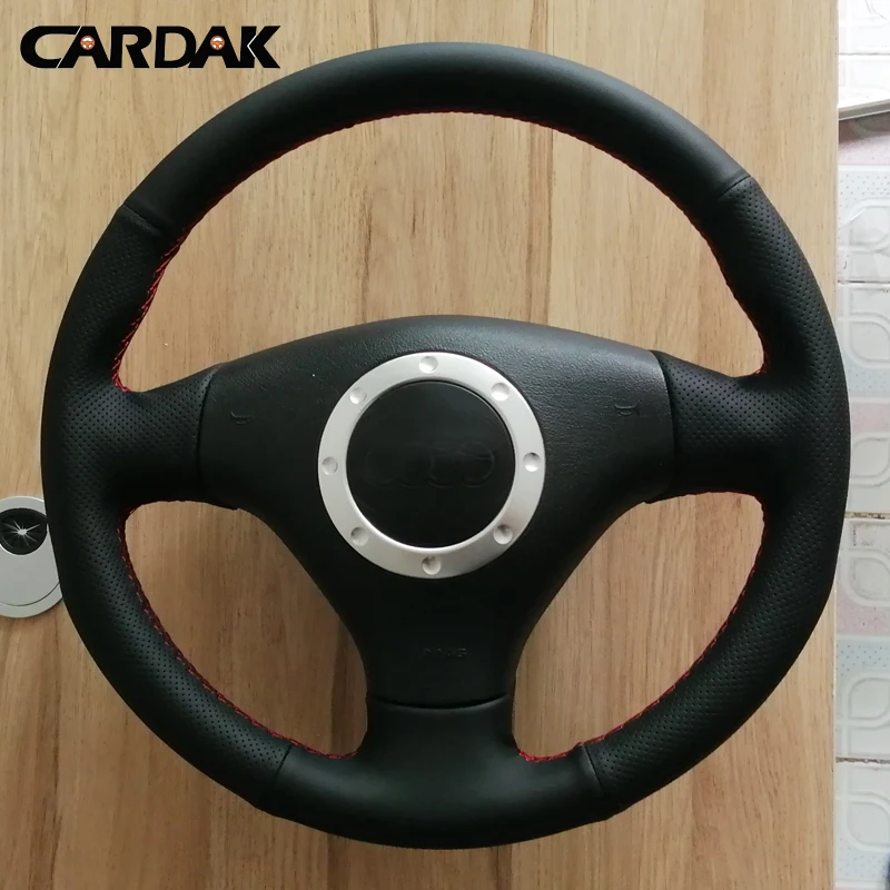 CARDAK Black Artificial Leather Car Steering Wheel Cover for Audi A4 B6