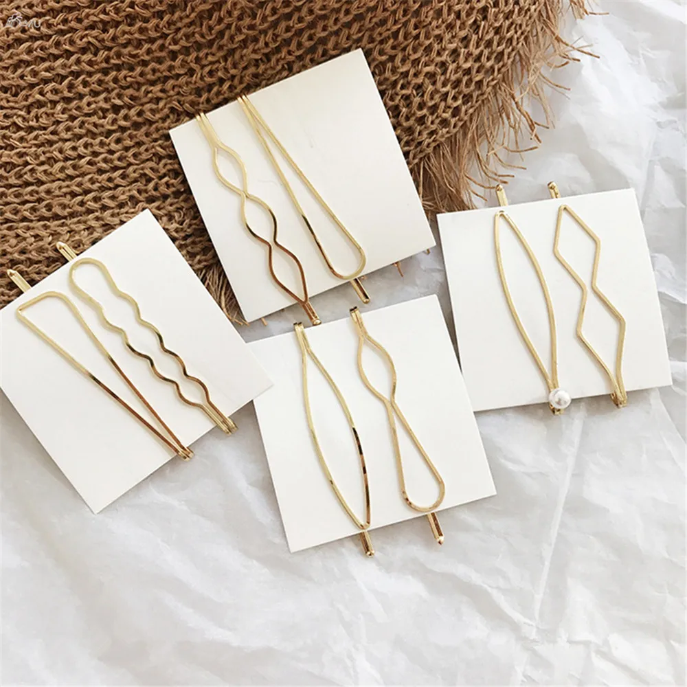 

1 Set Geometric Irregular Hairpins Round Love Heart Hair Clips Imitation Pearl Hairgrips Metal Hair Styling Tools Accessorie