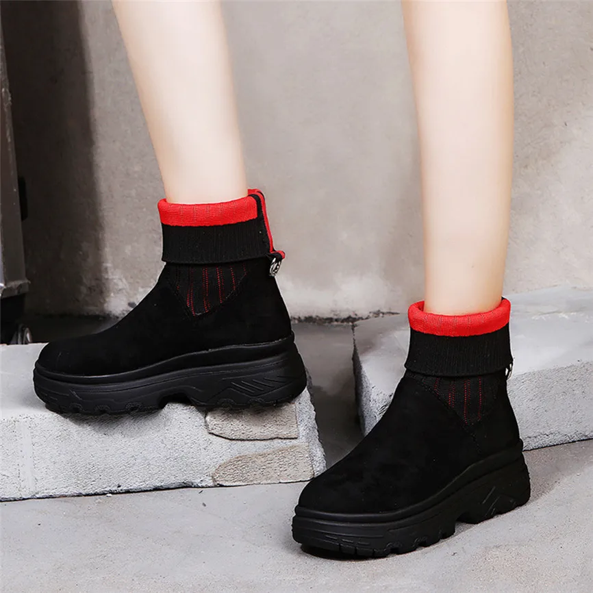 Короткие ботинки размера плюс, botas mujer invierno, модные женские разноцветные платформы, без шнуровки, с круглым носком, вечерние, повседневные женские ботинки, Y9